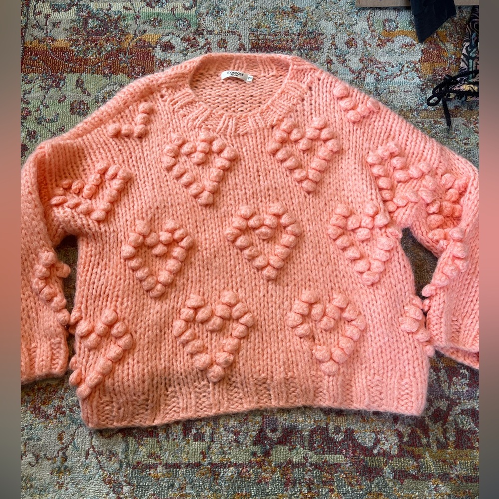 Cute oversized pink heart handmade sweater